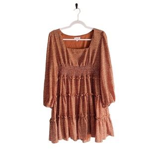 Pink Lily Teracotta rust clay printed ruffle dress